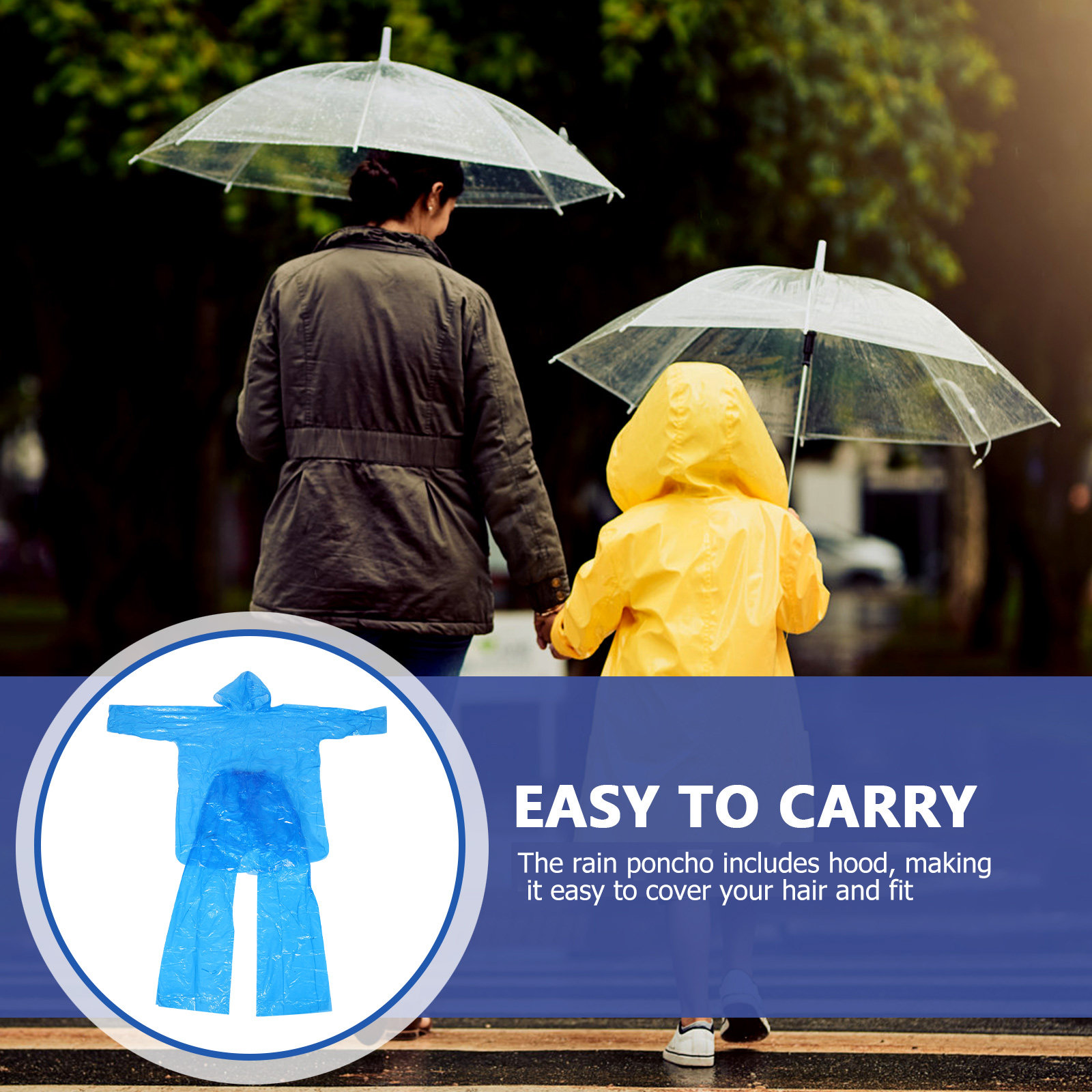 Emergency Poncho Rain - Zestaw awaryjny: przezroczysty, plastikowy ponczo przeciwdeszczowe